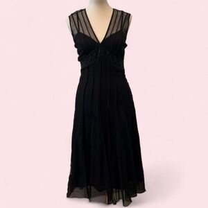 Y2K Mixit Black Mesh Midi Dress Beaded Empire Waist V-Neck Size 14